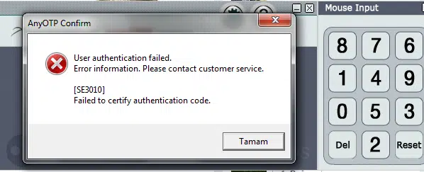 SE3010 Hata Ekranı